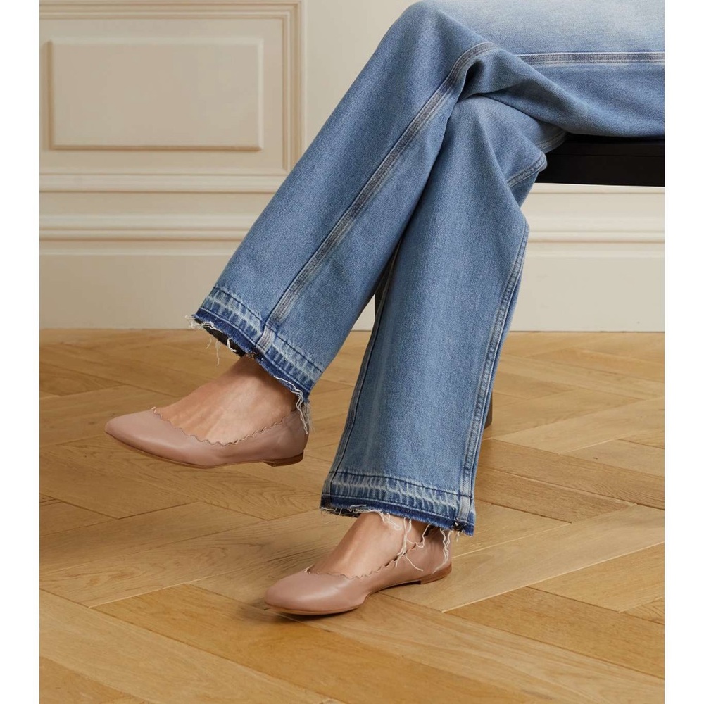 CHLOE Lauren scalloped leather ballet flats in blush